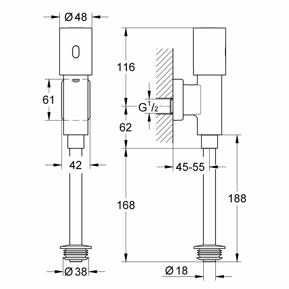 Van xả tiểu cảm ứng Tectron Rondo GROHE 37421000 - Ảnh 3