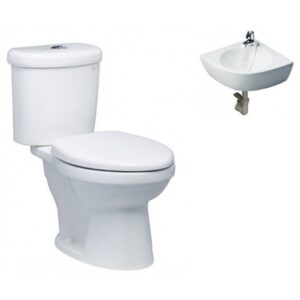 Combo Caesar C1 CT1338 + L2014 Bồn Cầu 2 Khối Và Lavabo Treo Tường Góc