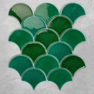 Gạch Mosaic Vảy Cá Màu Xanh Lá Mix Men Rạn IN859501