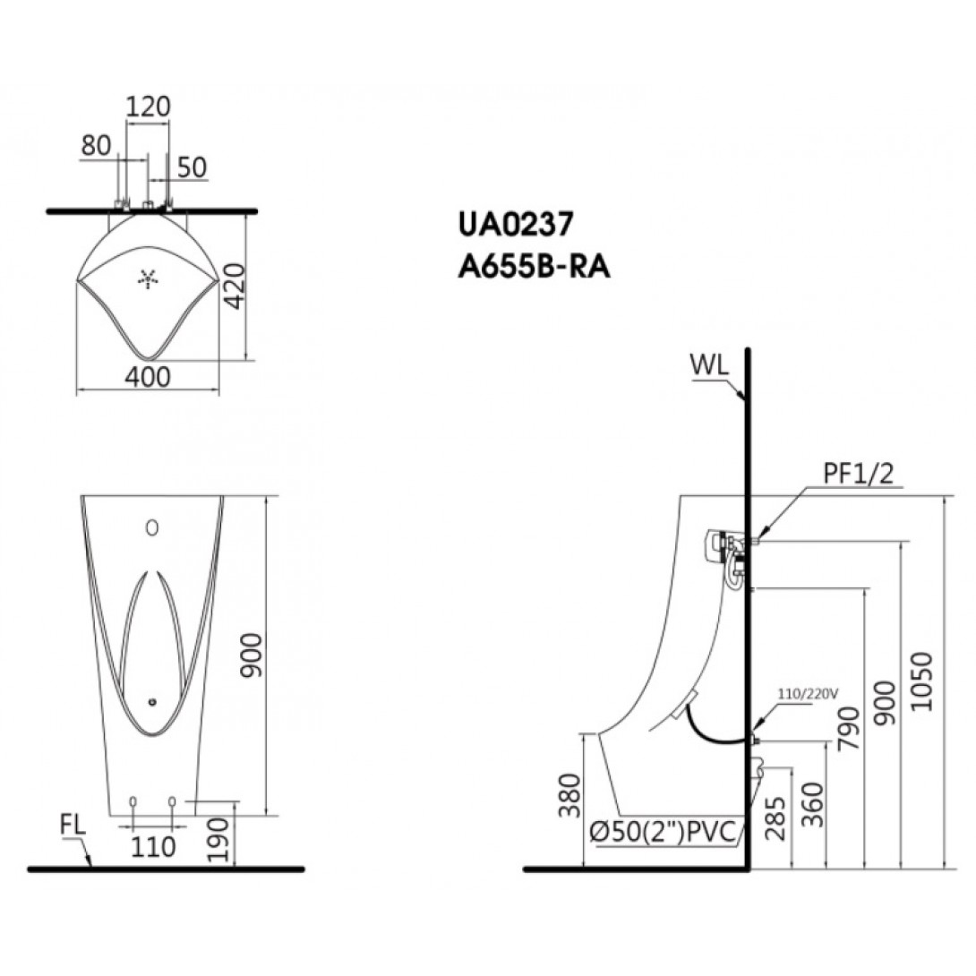 Bệ Tiểu Cảm Ứng CAESAR UA0237 Treo Tường - Ảnh 3
