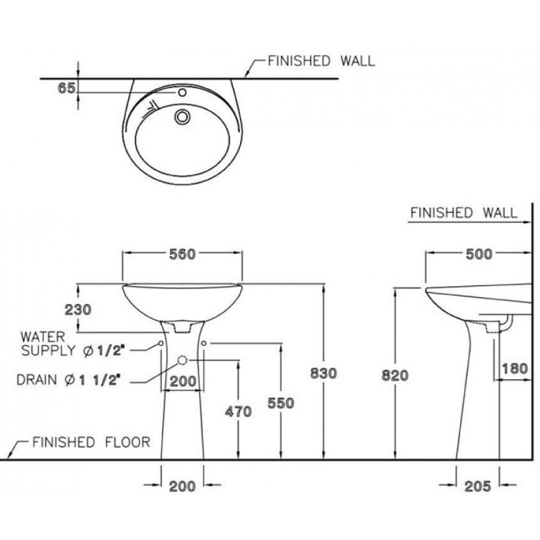 Chậu Lavabo COTTO C012/C412 Chân Dài - Ảnh 3