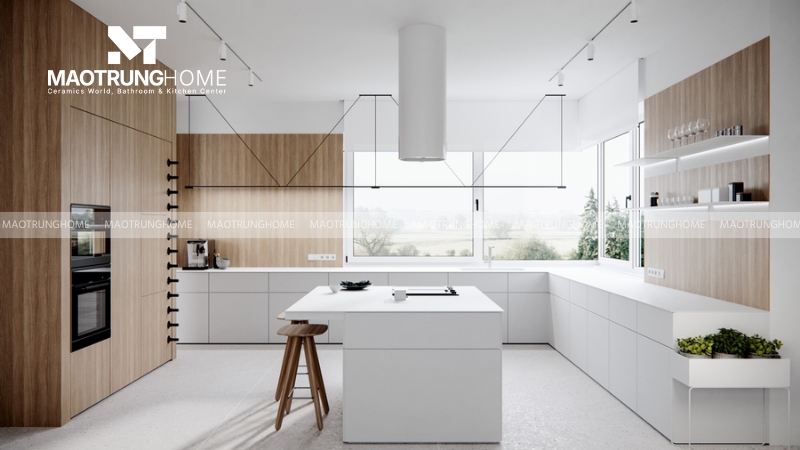 Mẫu gạch lát nền nhà bếp sạch sẽ, chống trơn trượt