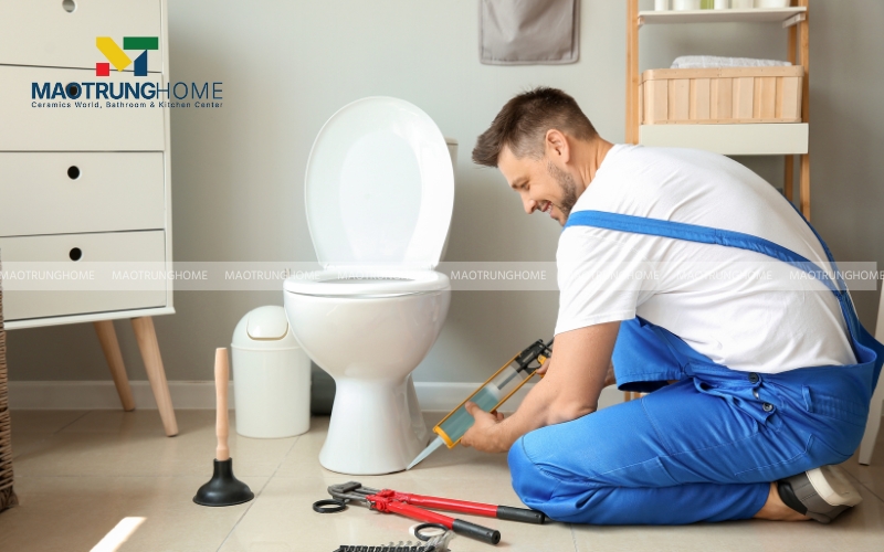 Trám keo silicon chân bồn cầu