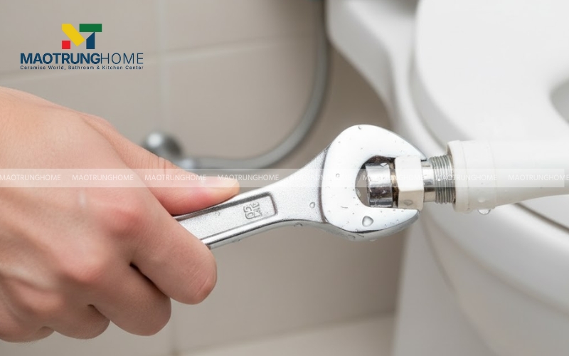 Dùng cờ lê vặn ngược chiều kim đồng hồ để tháo lỏng mối nối đang bị rò rỉ