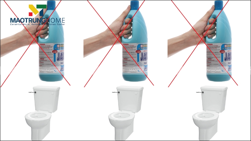 Bạn cần tránh đổ trực tiếp Javel hoặc hóa chất công nghiệp đậm đặc lên bề mặt nắp