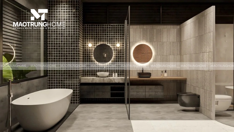 Nhà vệ sinh sử dụng gạch lát nền vân xi măng