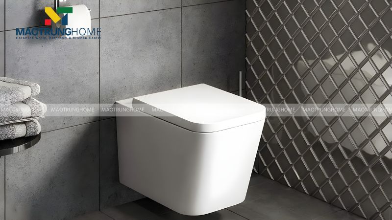 Bồn cầu treo tường có phần két nước và khung chịu lực được lắp đặt âm bên trong tường