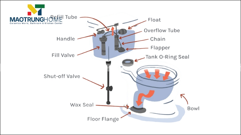 Nguyên lý hoạt động của các bộ phận trong bồn cầu