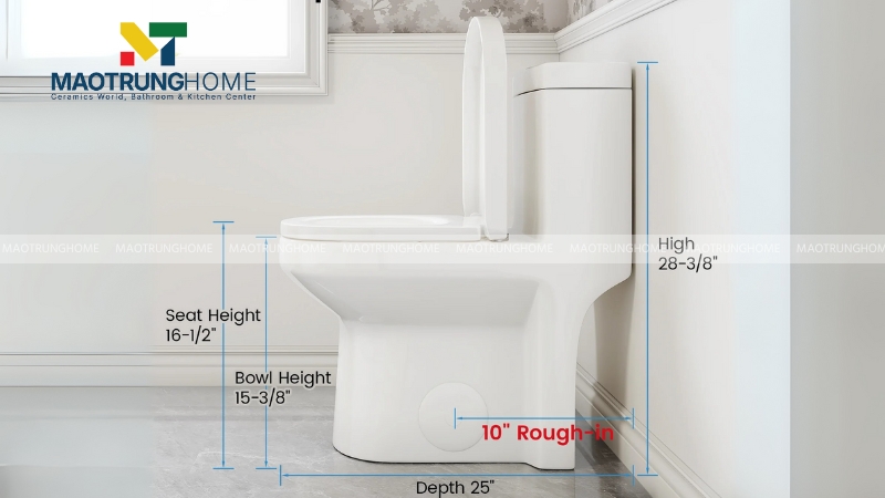 Kích thước bồn cầu 1 khối (bồn cầu liền khối)