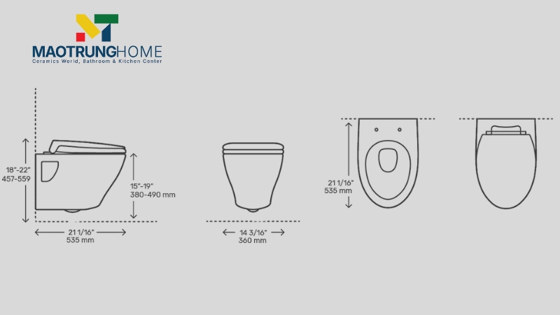 Kích thước bồn cầu treo tường