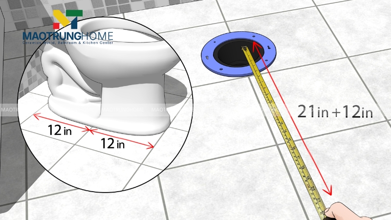 Khoảng cách từ tâm ống đến tường hoàn thiện (tâm xả)