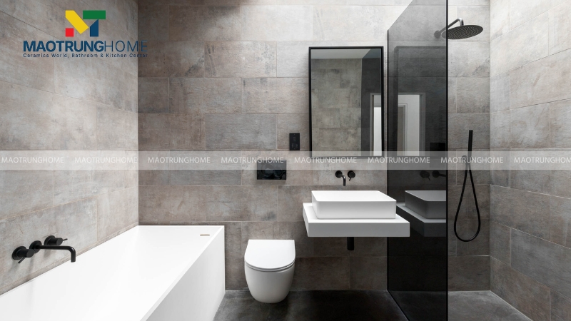 Mẫu nhà vệ sinh phong cách Công nghiệp (Industrial) với khung kim loại sơn đen