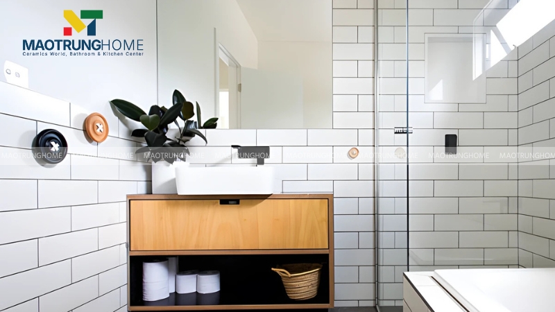 Mẫu thiết kế nhà vệ sinh chung cư với tủ lavabo