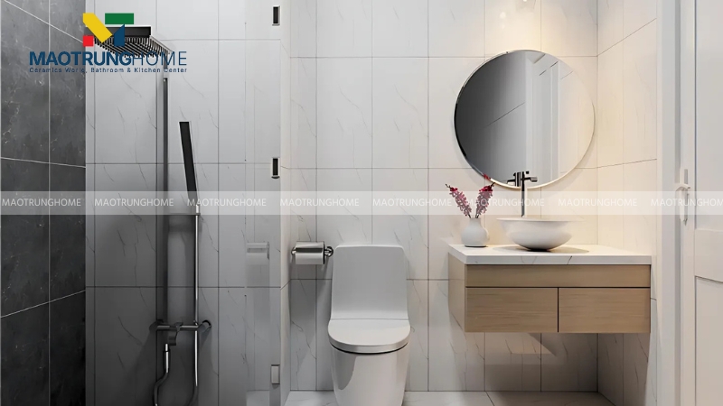 Mẫu thiết kế nhà vệ sinh chung cư với sen tắm