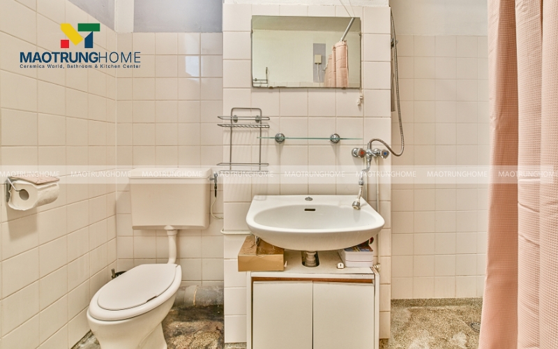 Hình ảnh mẫu nhà vệ sinh 2m2 phong cách tối giản với gam màu trắng