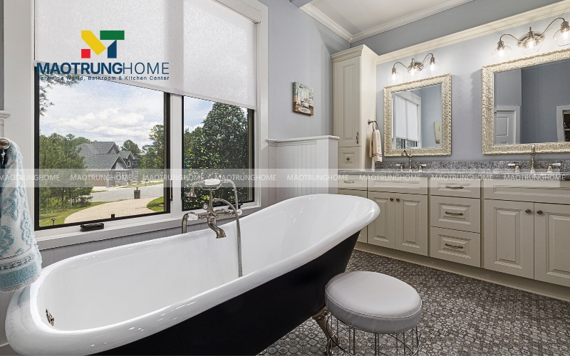 Tủ lavabo phòng tắm tối giản đường nét vuông vắn gam màu trung tính