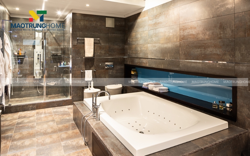 Bồn tắm hình khối đơn giản trong phòng tắm modern