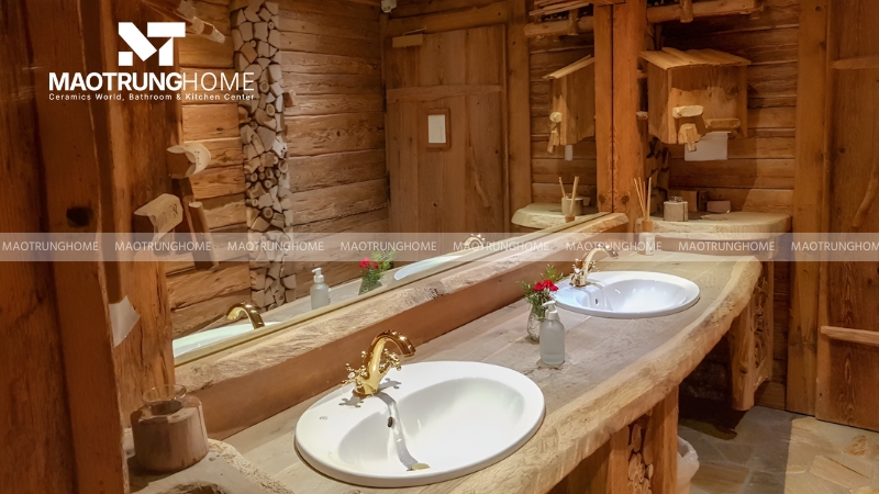 Thiết kế nhà vệ sinh nhà hàng phong cách mộc mạc (Mẫu 3)