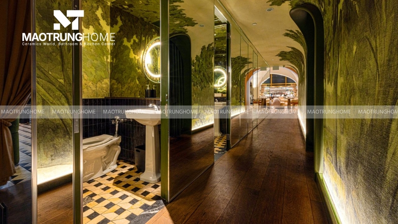 Thiết kế nhà vệ sinh nhà hàng phong cách mộc mạc (Mẫu 4)