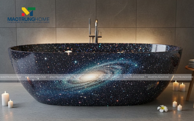Bồn tắm Galaxy có lớp phủ bề mặt chứa hạt ngọc trai hoặc kim tuyến nhỏ