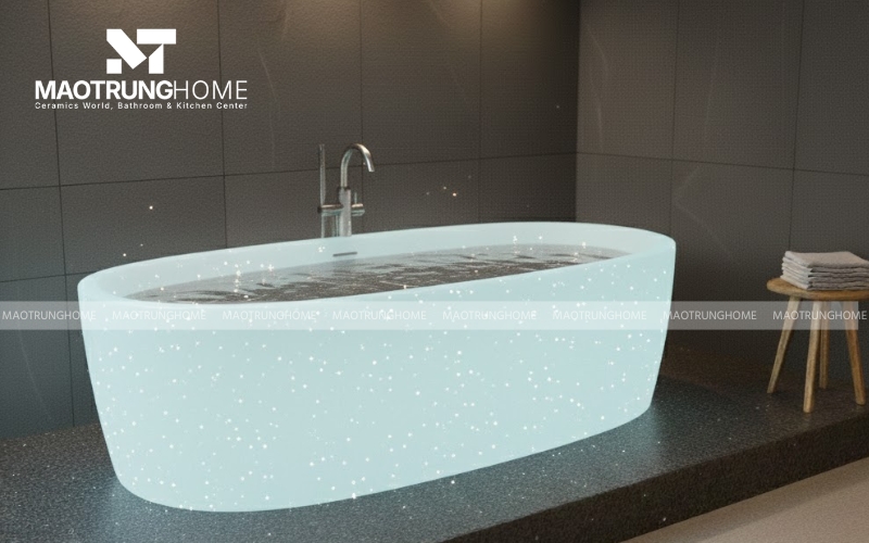 Bề mặt bồn tắm lấp lánh tạo ra hiệu ứng chiều sâu