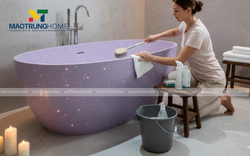 Không nên dùng hóa chất mạnh hoặc các vật sắc nhọn để vệ sinh bồn tắm