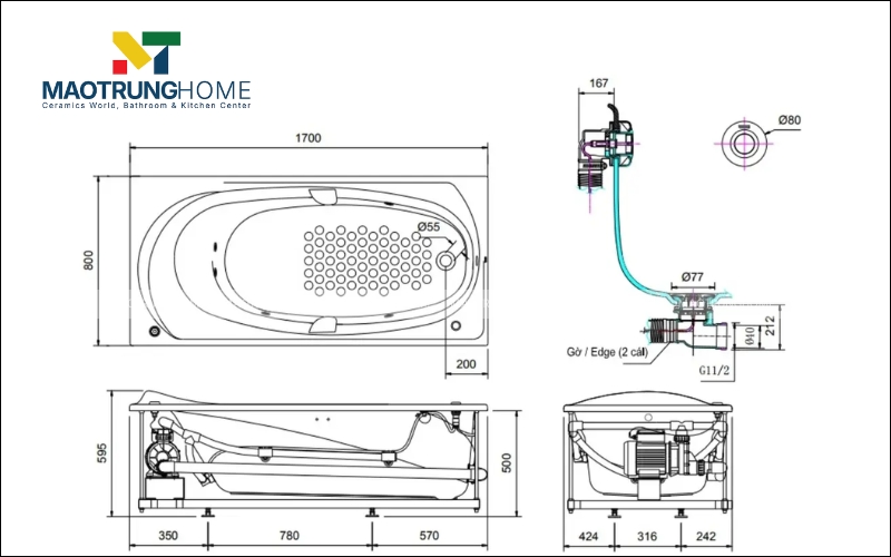 Các bộ phận chính của bồn tắm thủy lực