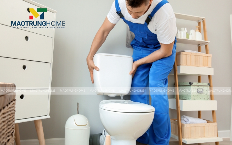 Đặt thân bồn cầu vào vị trí