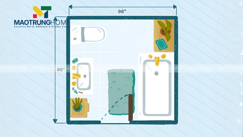 Diện tích phòng tắm tiêu chuẩn và thoải mái (từ 5m² trở lên)