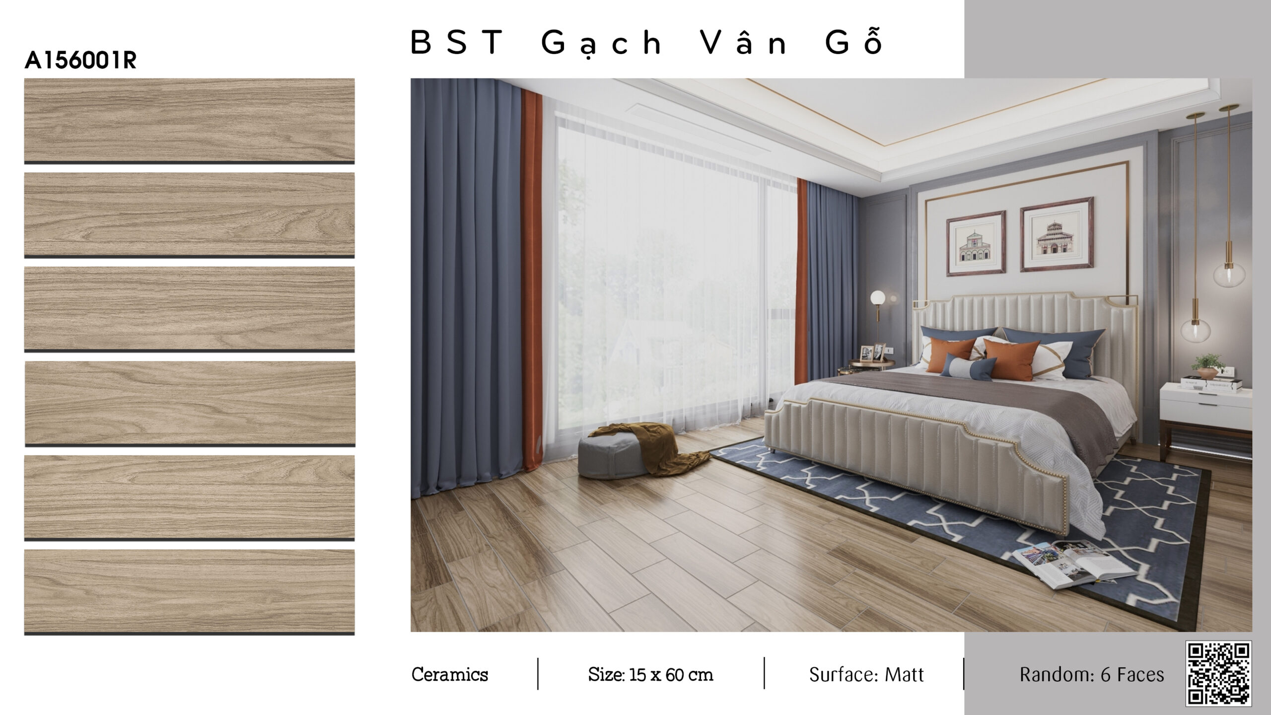 Gạch Lát nền, ốp tường Ý Mỹ 15x60 A156001R