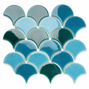 Gạch Mosaic Vảy Cá Màu Xanh Mix Men Rạn XFB90016.25.11
