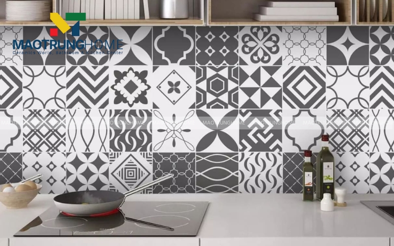 Gạch bông ốp tường màu xám 