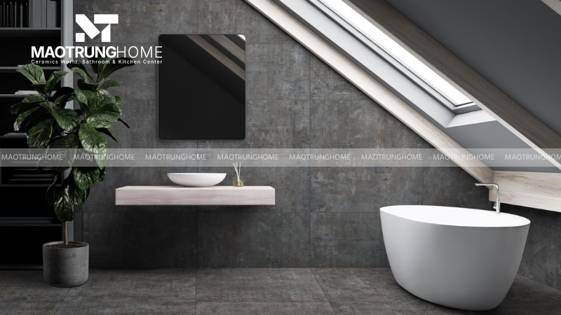 Gạch vân xi măng 80x80cm cho tường phòng tắm phong cách Industrial