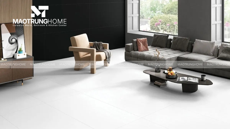 Gạch khổ lớn đơn sắc cho phòng khách (Mẫu 3)