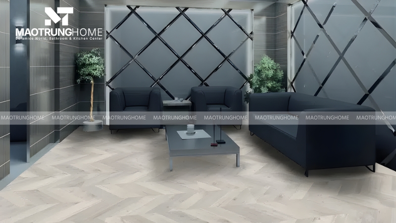 Mẫu gạch xương cá ốp tường cho phòng khách