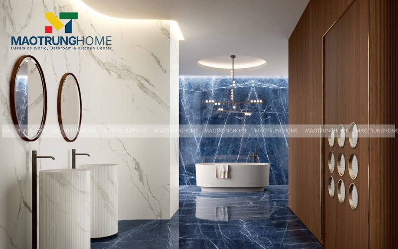 Gạch ốp tường vân mây màu xanh dương nhạt