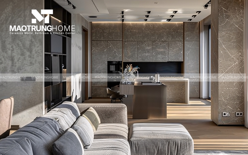 Kết hợp sàn gạch màu xám ghi