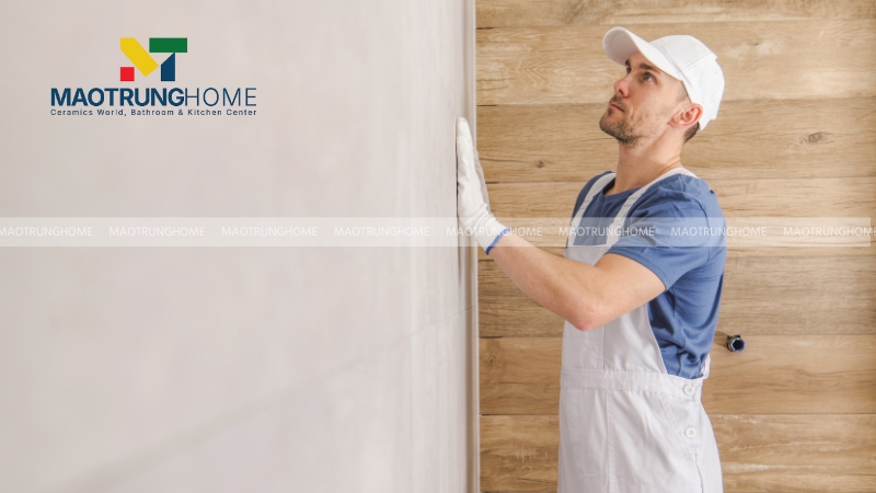 Phải kiểm tra và xử lý độ phẳng của tường trước khi ốp
