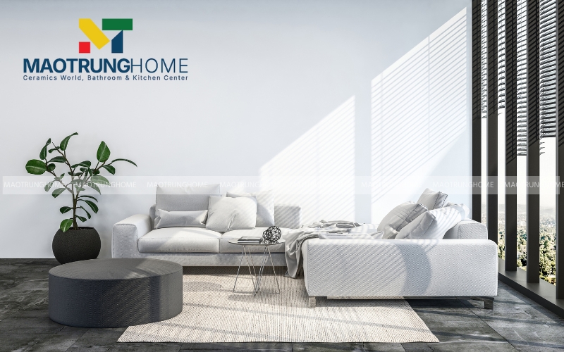 Sàn nhà hiện đại mộc mạc với mẫu gạch Cement Effect xám đậm