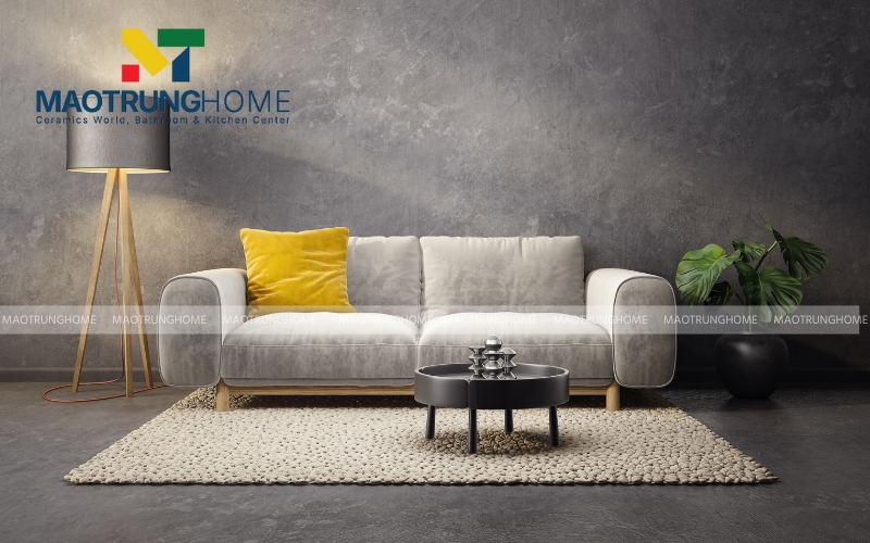 Không gian bếp sạch sẽ và cá tính với gạch lát màu xám bê tông