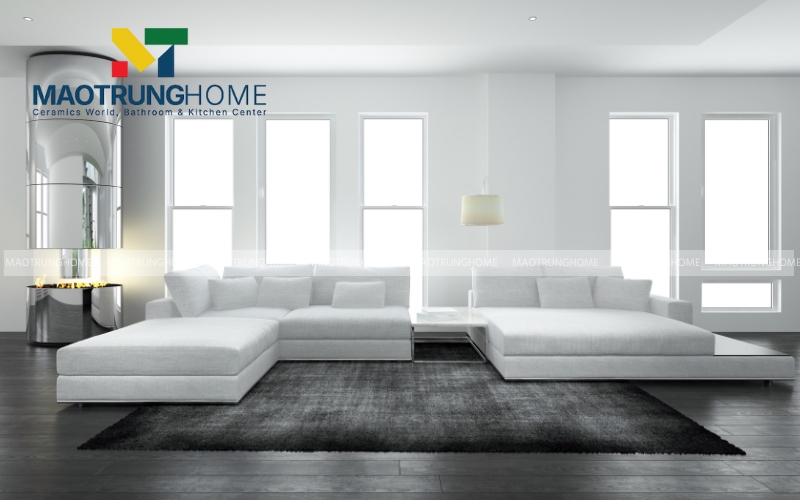 Sàn phòng ngủ ấm cúng với gạch lát giả gỗ tông xám khói