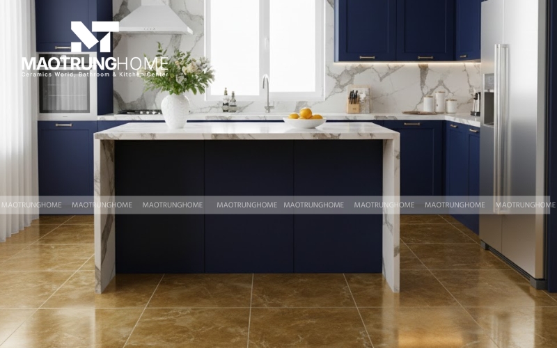 Vẻ đẹp tinh tế của bếp hiện đại với điểm nhấn vàng ánh kim