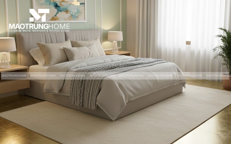 Góc thư giãn sang trọng với bề mặt gạch vàng mịn màng