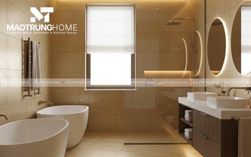 Phòng tắm an toàn với gạch ánh kim bề mặt nhám chống trơn