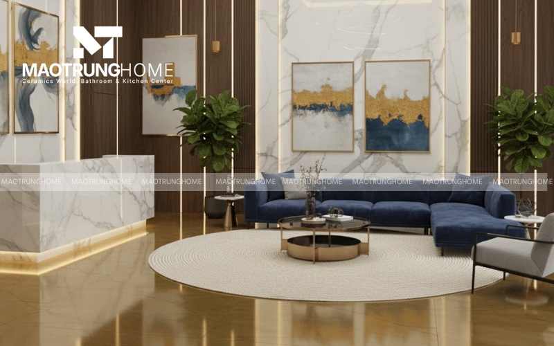 Sự chuyên nghiệp và đẳng cấp thể hiện qua nền gạch vàng ánh kim