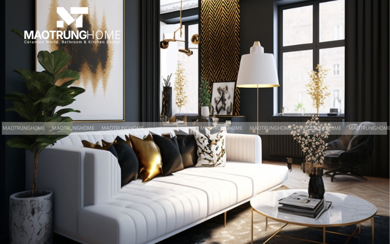 Gạch lát nền vàng ánh kim ấm cúng