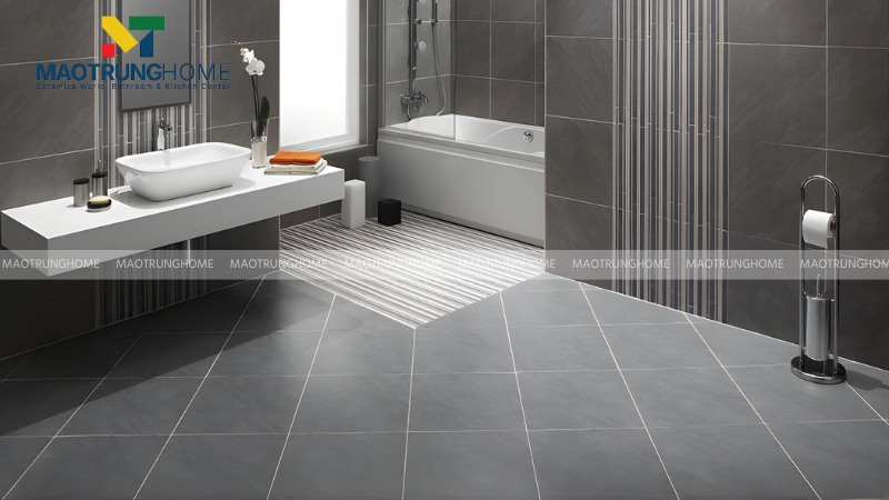 Mẫu gạch lát nền màu xám trắng cho nhà tắm