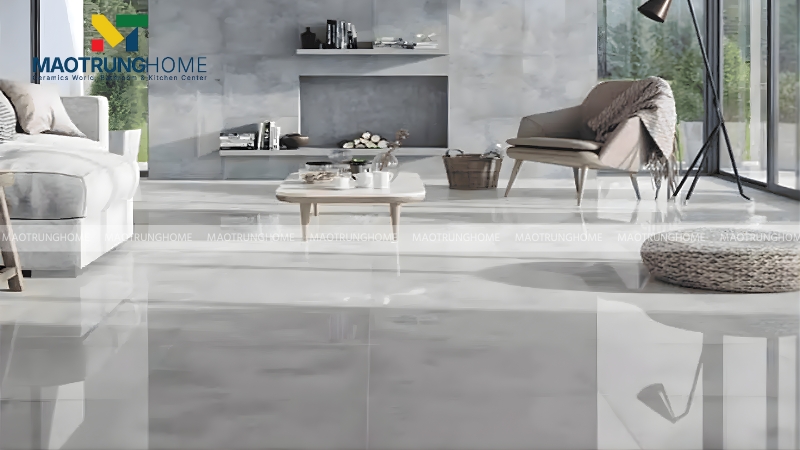 Mẫu gạch lát nền màu xám trắng theo phong cách thiết kế tối giản