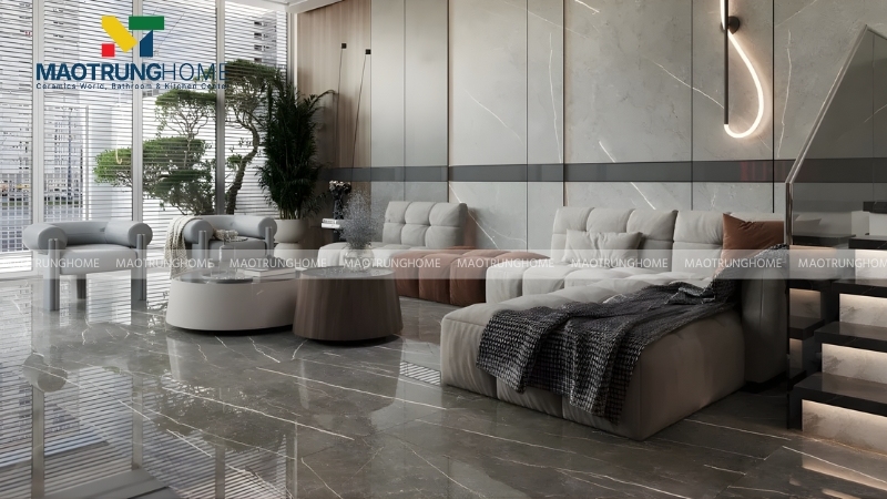 Mẫu gạch lát nền màu xám trắng theo phong cách thiết kế Scandinavian