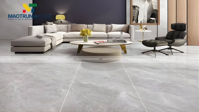 Mẫu gạch lát nền màu xám trắng theo phong cách thiết kế Indochine
